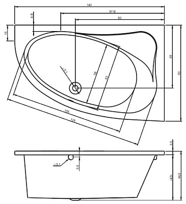 Акриловая ванна RIHO Lyra 140 L