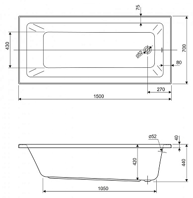 Акриловая ванна CEZARES Plane Solo mini 150x70