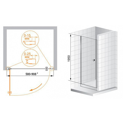 Душевая дверь в нишу Cezares Elena B1 60 P Cr R