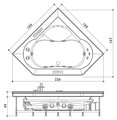 Акриловая ванна JACUZZI Aura Corner 160
