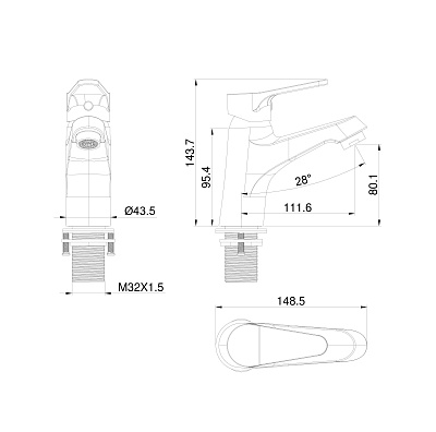 Смеситель для раковины WONZON & WOGHAND, Брашированное золото WW-A40212-BG