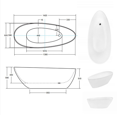 Ванна из литого мрамора BESCO GOYA XS 140