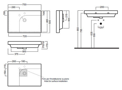 Раковина Hatria Grandangolo DX (75 см)