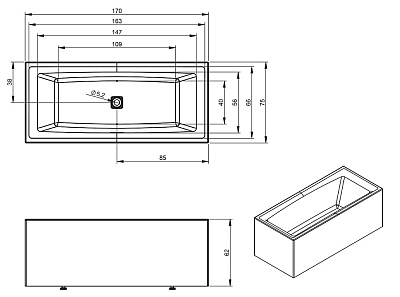 Акриловая ванна Riho Still Square Elite 170x75 L