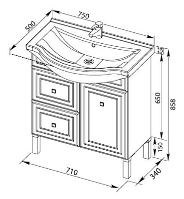 Тумба с раковиной Aquanet Стайл 75 с ящиками