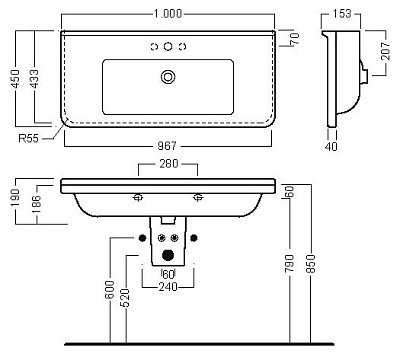 Раковина Hatria Erika Pro (100 см)