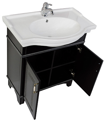 Тумба с раковиной Aquanet Валенса 80 черный краколет/серебро