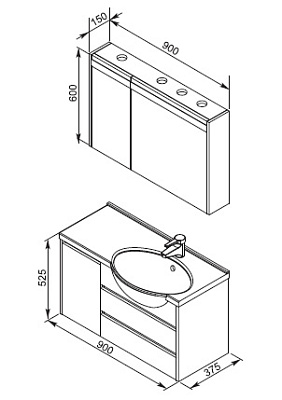 Тумба с раковиной Aquanet Лайн 90 L