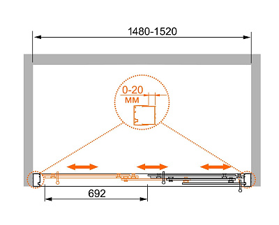 Шторка на ванну Cezares TRIO-D-V-22-150/145-C-Cr