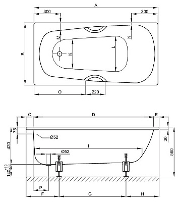 Стальная ванна Bette Form Safe 3710 2GR AD PLUS