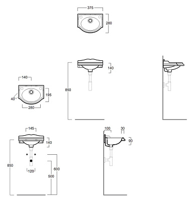 Рукомойник Simas Arcade AR035 отверстие для смесителя слева